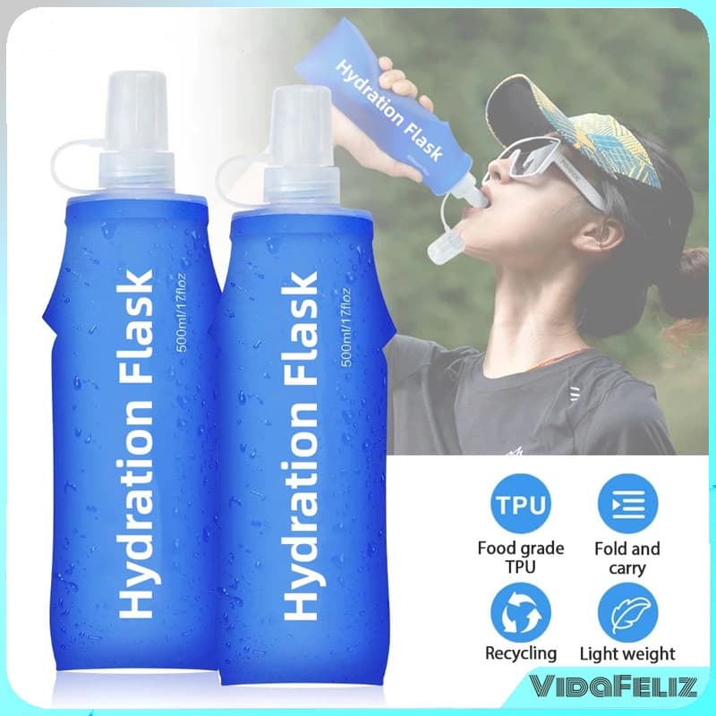 Garrafa Plúvel de Silicone Mole 500 ml, Desportiva para Corrida, Outdoor e Viagens