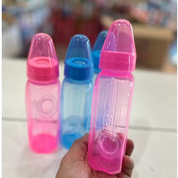 Mamadeira Azul ou Rosa Retrô  240ml Infantil bebê Pepeta Bico Redondo 1 unidade