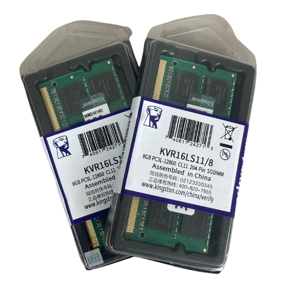 KIT 2 Memórias RAM 8GB(2x8: 16GB Total) DDR3 PC3L 1600MHz SO-DIMM para Notebook