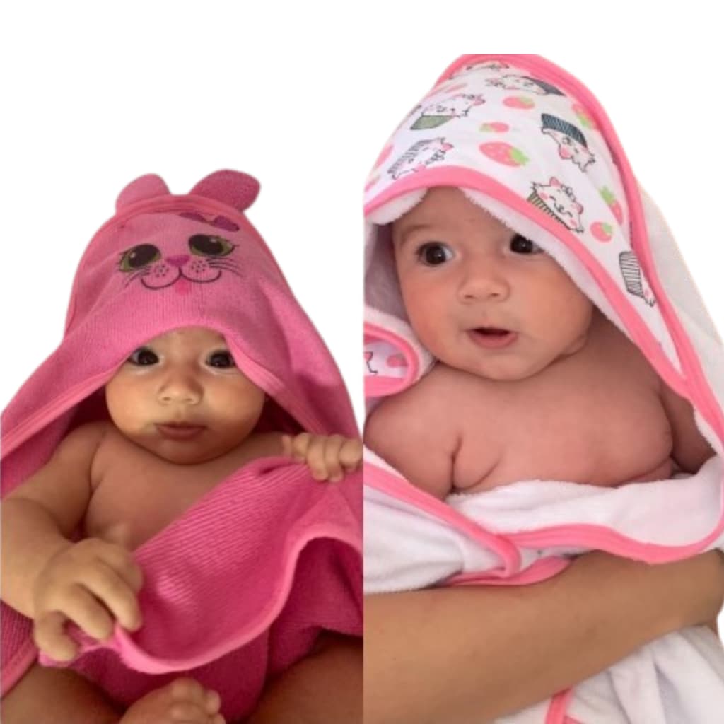 Kit 2 unidades - Toalha de Banho Bebê com Capuz e orelhinha infantil  recém nascido Tecido Felpudo