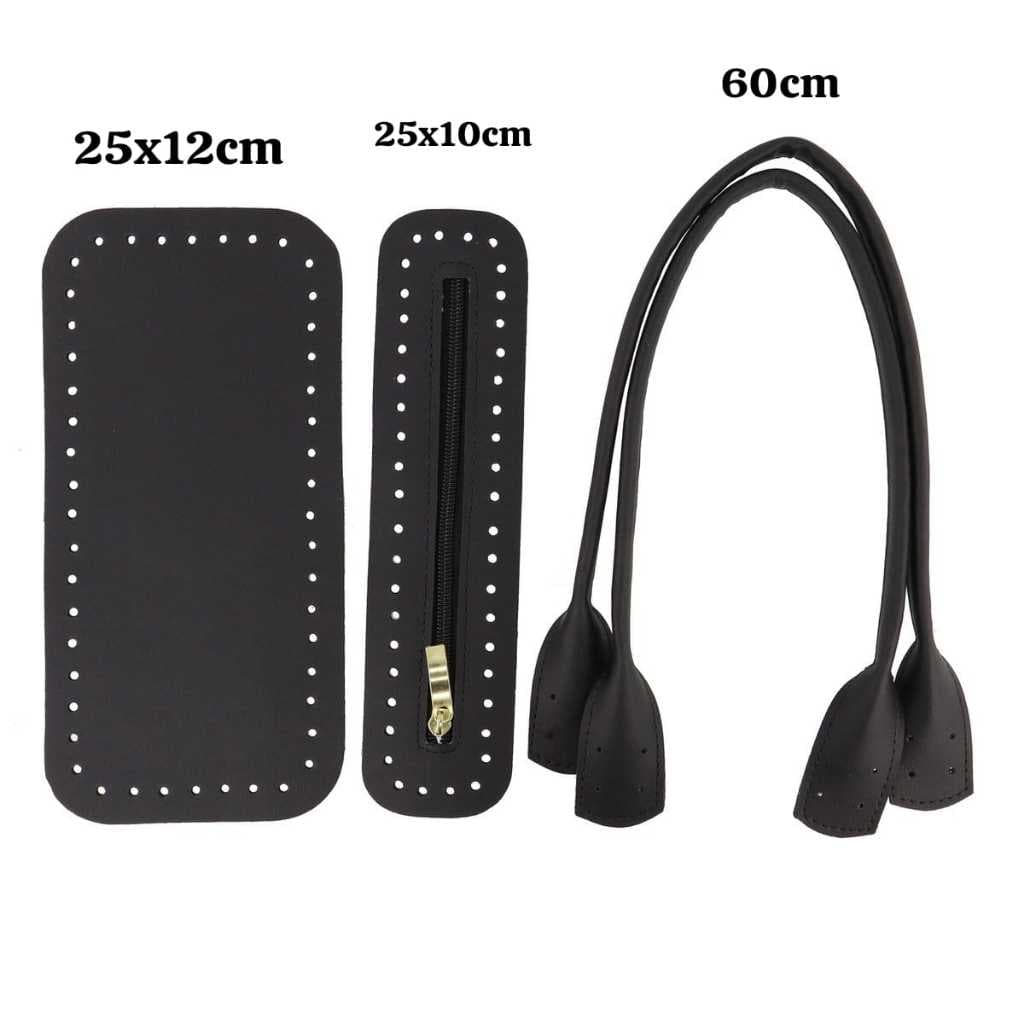 Kit Alça Ana,Fecho Ziper e Fundo 25x12 Para Bolsas Croche,Trico,Artesanatos