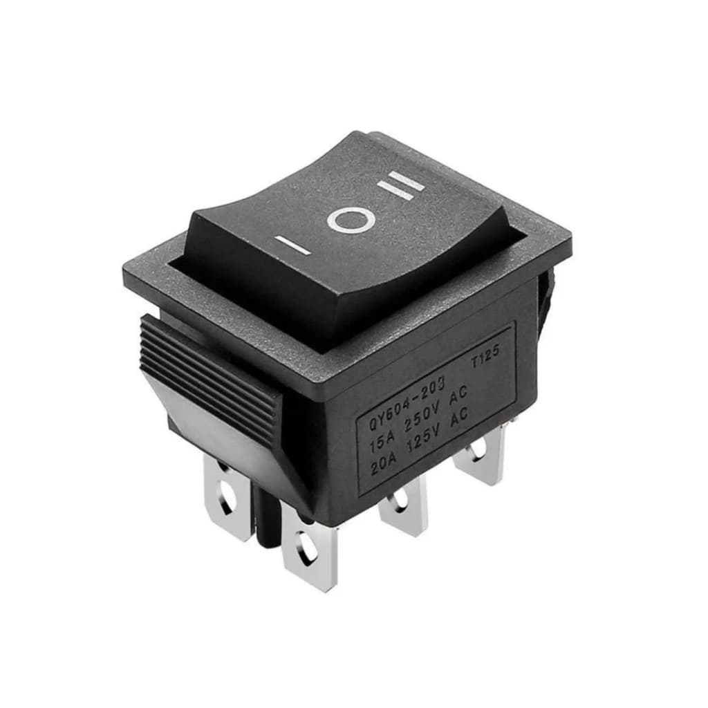 Chave Gangorra KCD4-203RN Liga/Desliga/Liga 6 Terminais 16A 250V Preta | Interruptor 3 Posições