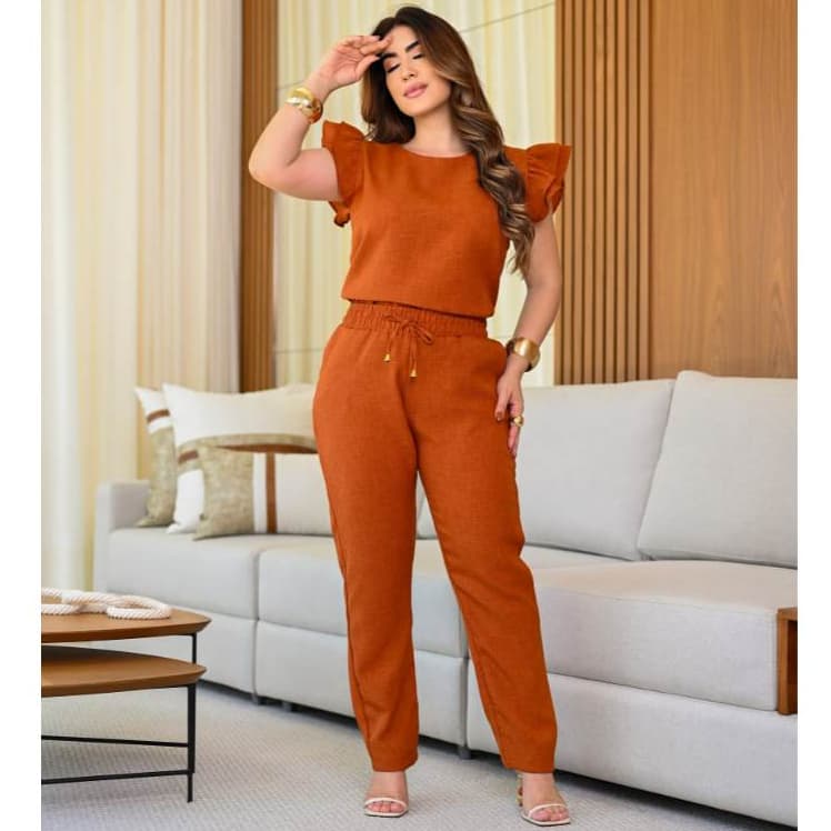 Conjunto Scrub Jaleco Uniforme Feminino Casual Sofisticado Blusa Calça Linho Com Bababado Na Manga Diversas Cores 2025