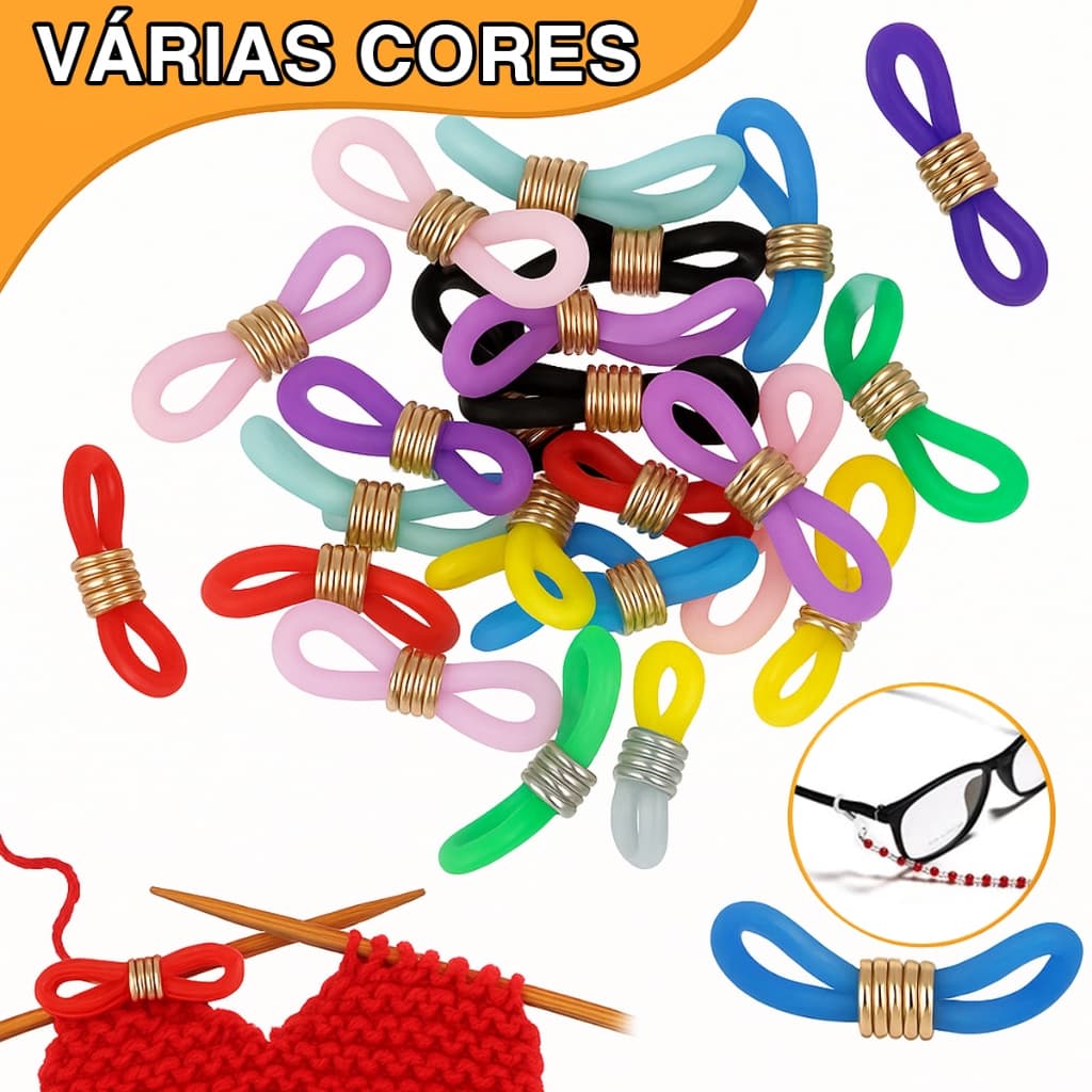 20pçs Argola Silicone C/ Mola P/ Cordão Óculos Preto- 22mm