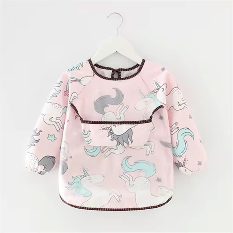 Babador Infantil Manga Longa Impermeável Com Coletor Unicórnio PARTE FRONTAL e MANGAS COBERTAS EM EVA  2 meses a 2 anos