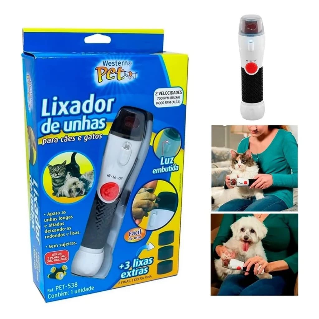 Lixa Elétrica Cortador De Unha com luz Cães E Gatos Pet Shop 3 Lixas extras