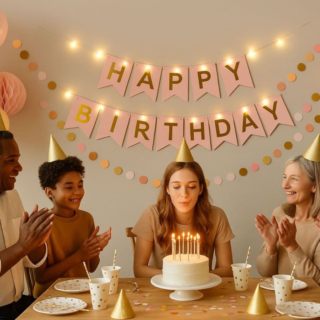 Bandeira Varal Happy Birthday Faixa C/ Luz de Led Feliz Aniversário