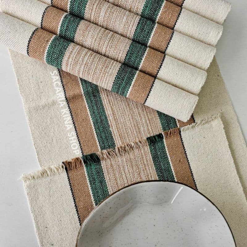 Jogo Americano LUXO 7 peças Tear Artesanal 6 lugares e 1 trilho de mesa