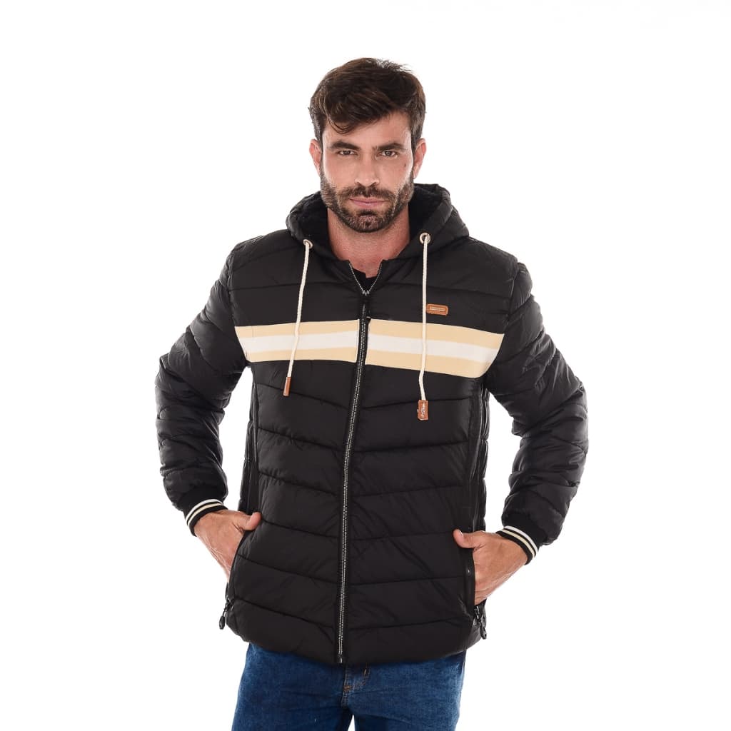 Jaqueta Bobojaco Impermeável Nylon Puffer Masculino com Bolsos e Capuz
