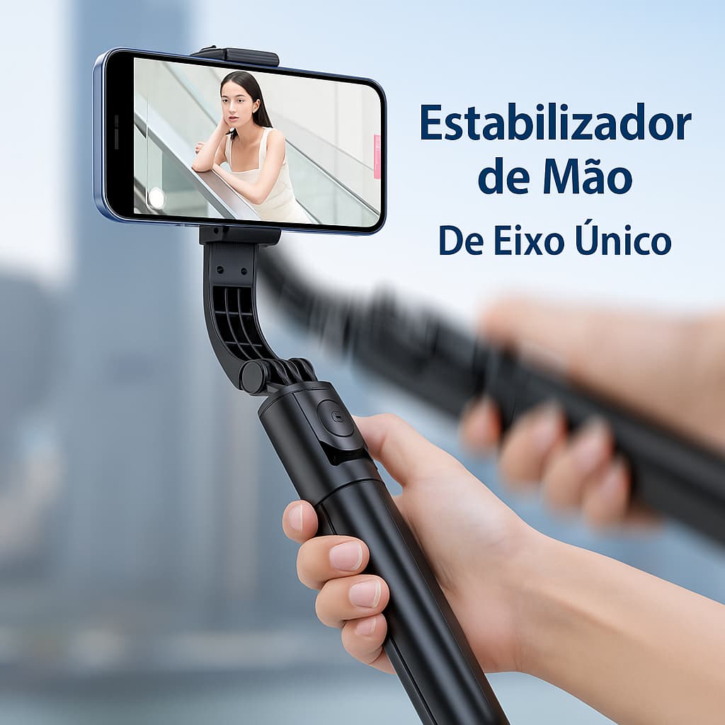 Estabilizador de Mão Para Smartphone 3 em 1 Tripé Selfie Controle Remoto Bluetooth Antivibração