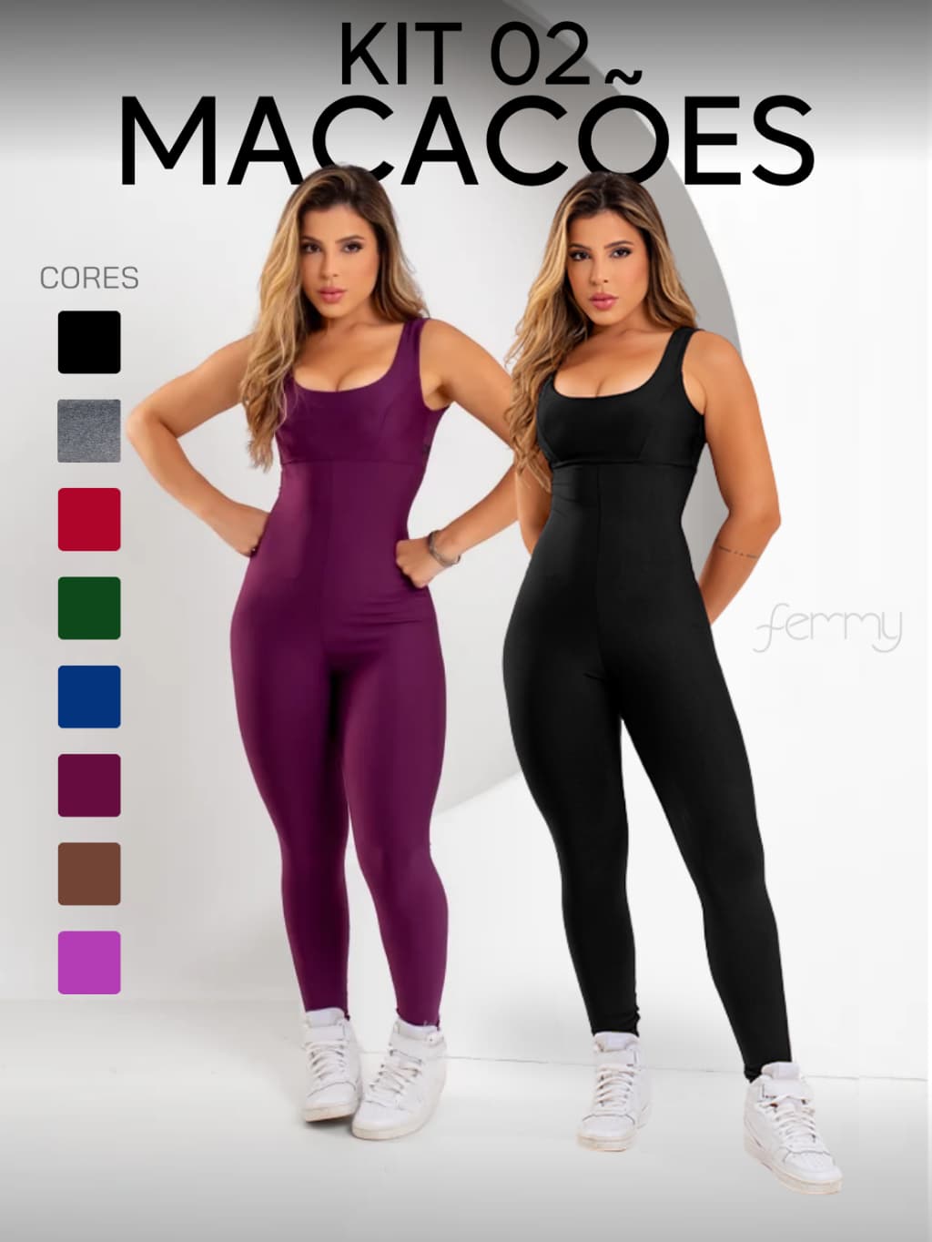 Kit 2 Macacões Longos Zero Transparência Fitness Premium Legg Feminino Academia Treino Bojo Removível Conjunto