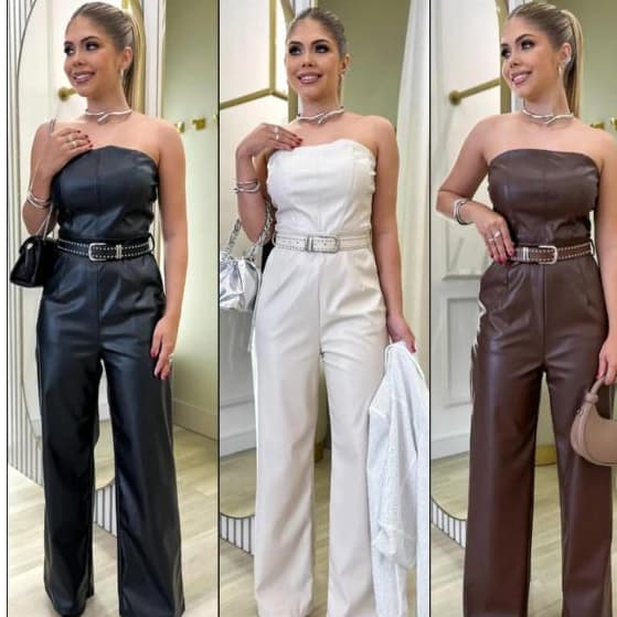 Macacão Longo de couro,Feminino