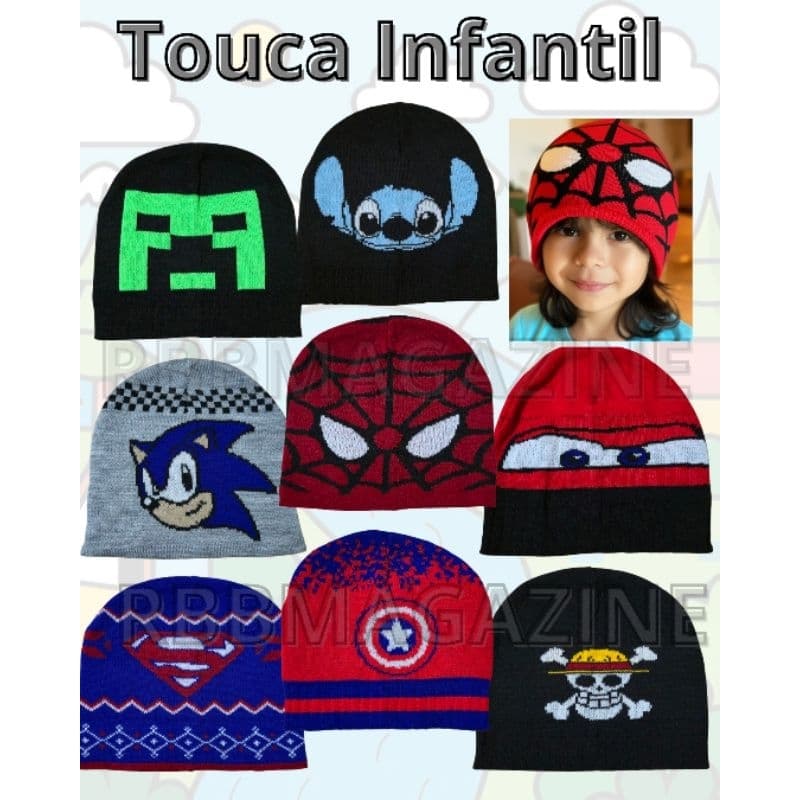 Touca/gorro infantil menino e menina até 5/6 anos Homem Aranha e outros heróis