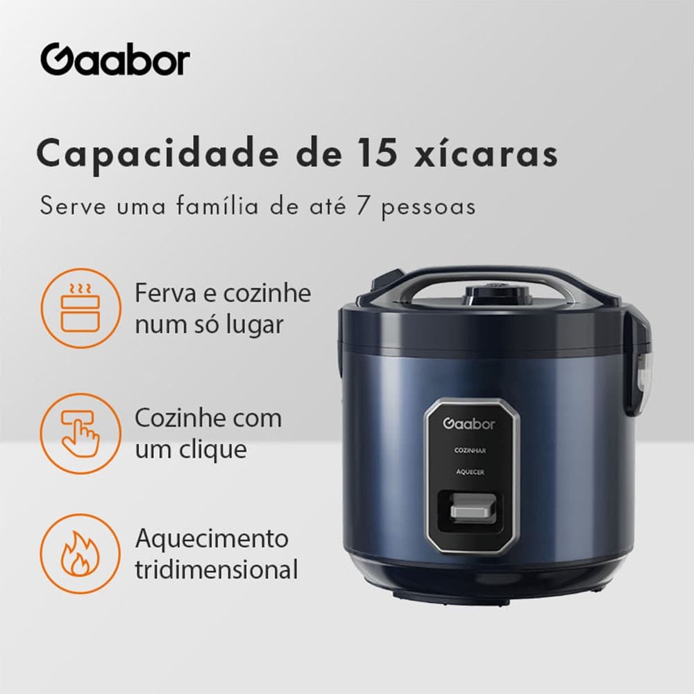 Gaabor 700W Panela de Arroz Azul Marinus com Capacidade para 6 Xicaras  2,2L RC-50M01A