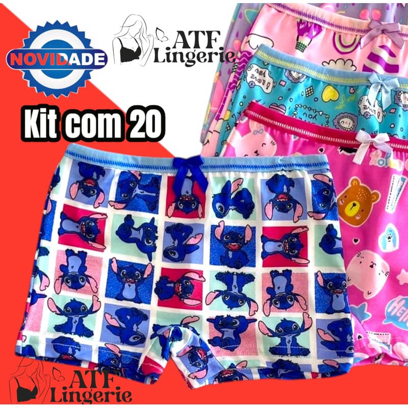 kit 20 calcinha boxer infantil malha fria calcinha Box conforto e qualidade e kit com 10 unidades