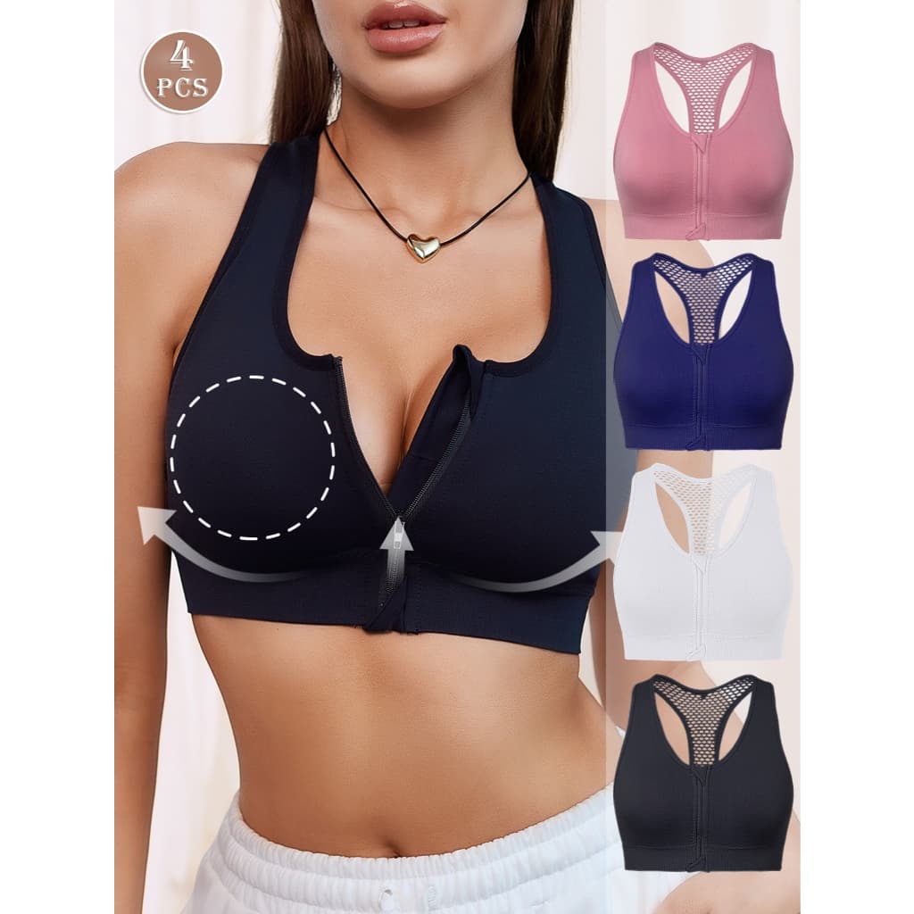 1/2/3/4 Peças sutiãs esportivas ajustáveis tipo top academia com zíper frontal Respirável 9265