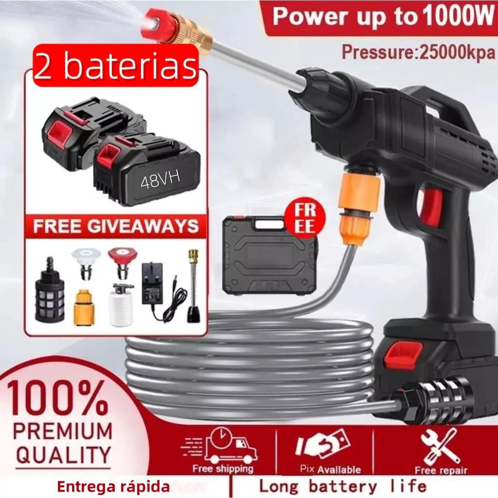 Lavadora Alta Pressão Lava Jato Portátil Recarregável Com Maleta e Acessórios Recarregável Sem Fio para Carros e Jardim