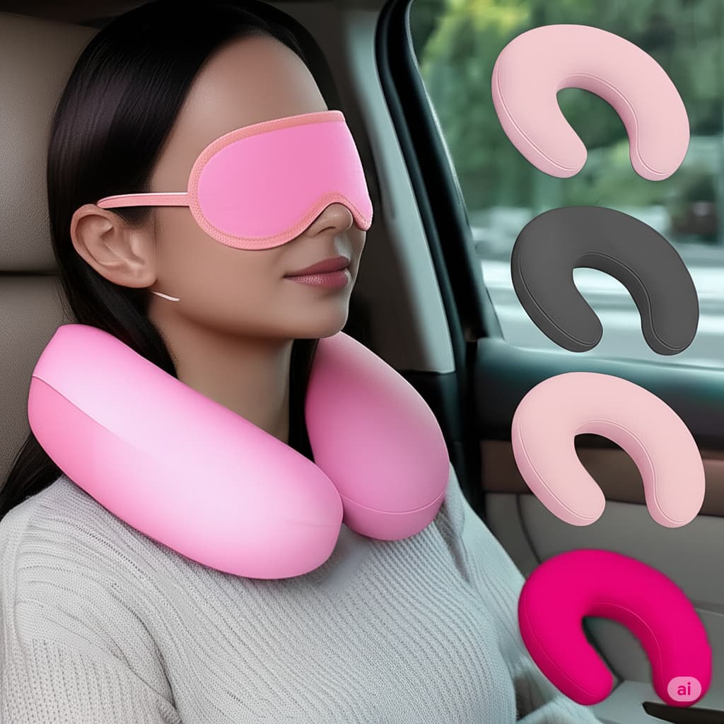 Kit Almofada/Travesseiro de Pescoço + Máscara de Viagem Para Dormir