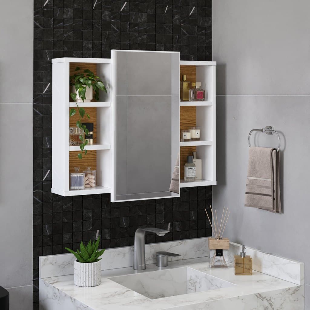 QUEIMA DE ESTOQUE PROMOÇÃO! Espelheira Armario Organizador Para Banheiro Com Prateleira Nicho MADRI