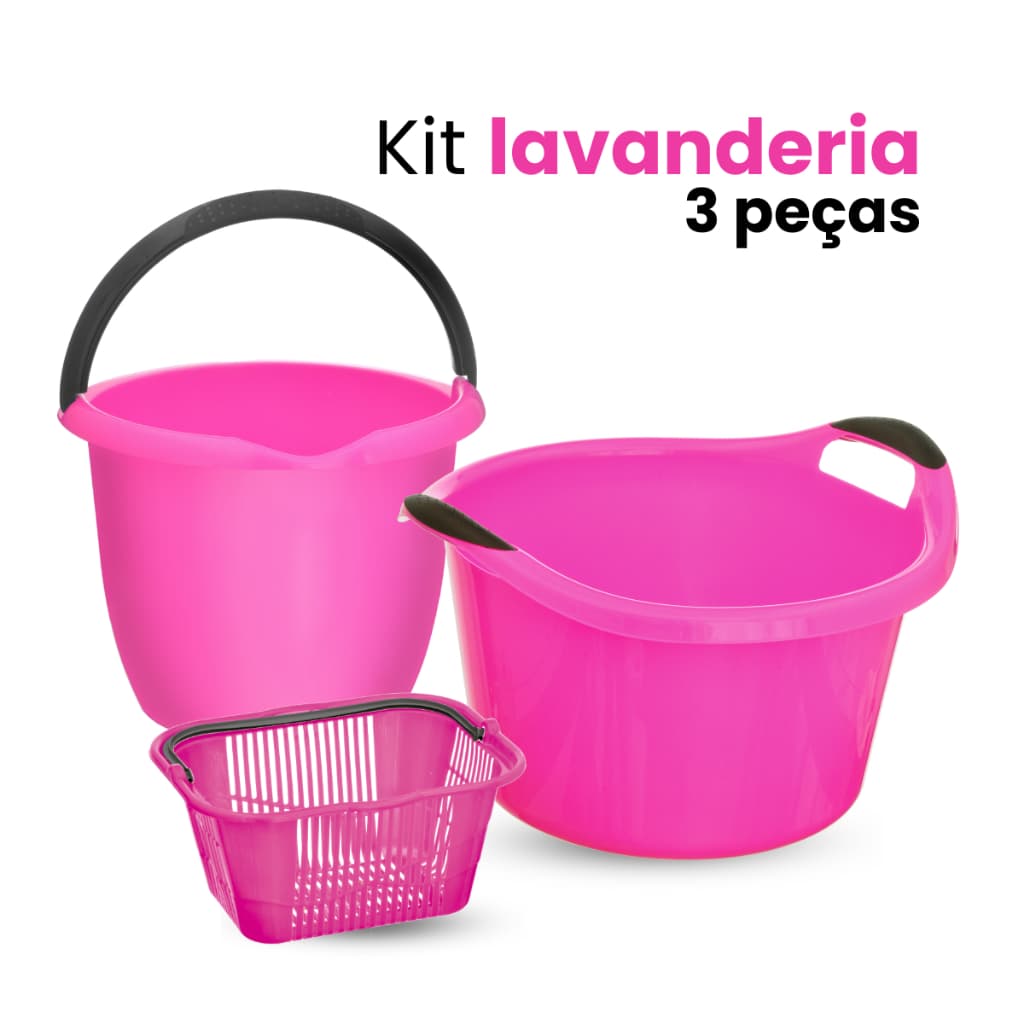 Kit Lavanderia 3 Peças de Balde Bacia Cesto Prendedor Multiuso Completo Resistente
