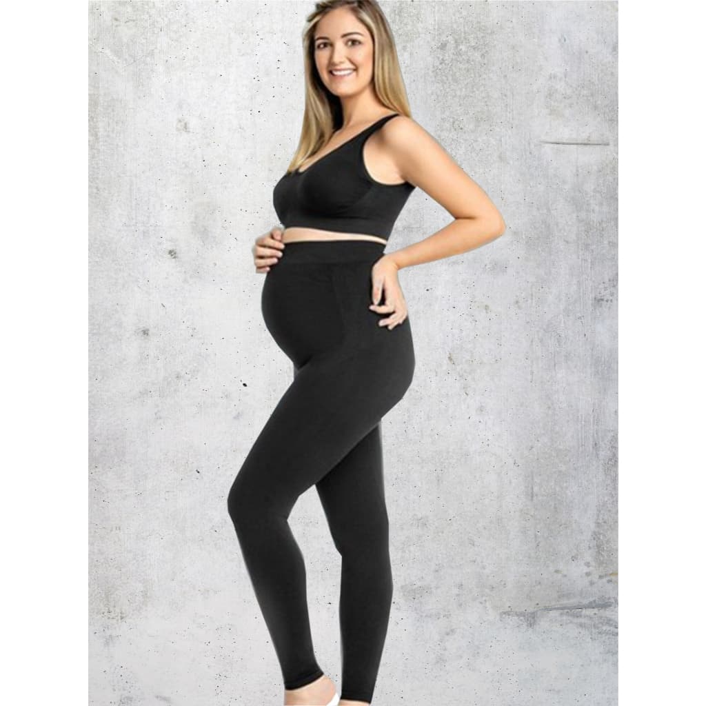 Calça Legging Gestante Grávida Cintura Alta Legg Preta Zee Rucci Sem Costura