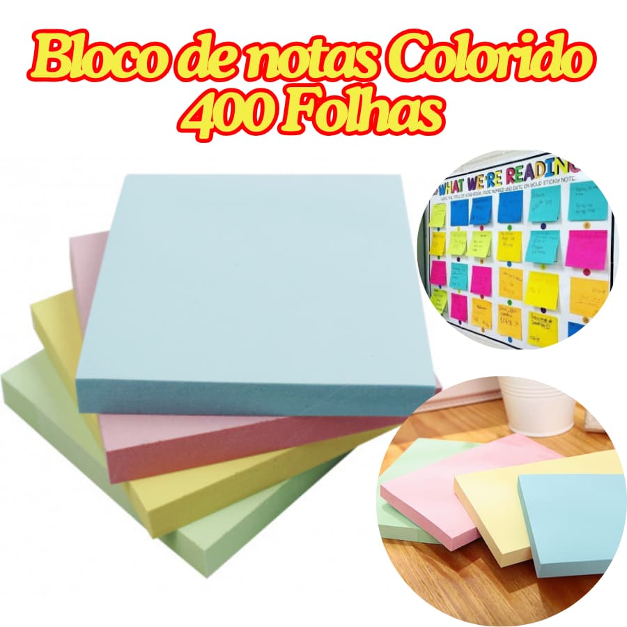 Bloco de Anotações Recados Notas Adesivas Bloco de Nota Post It 400 Folhas Cores Pasteis