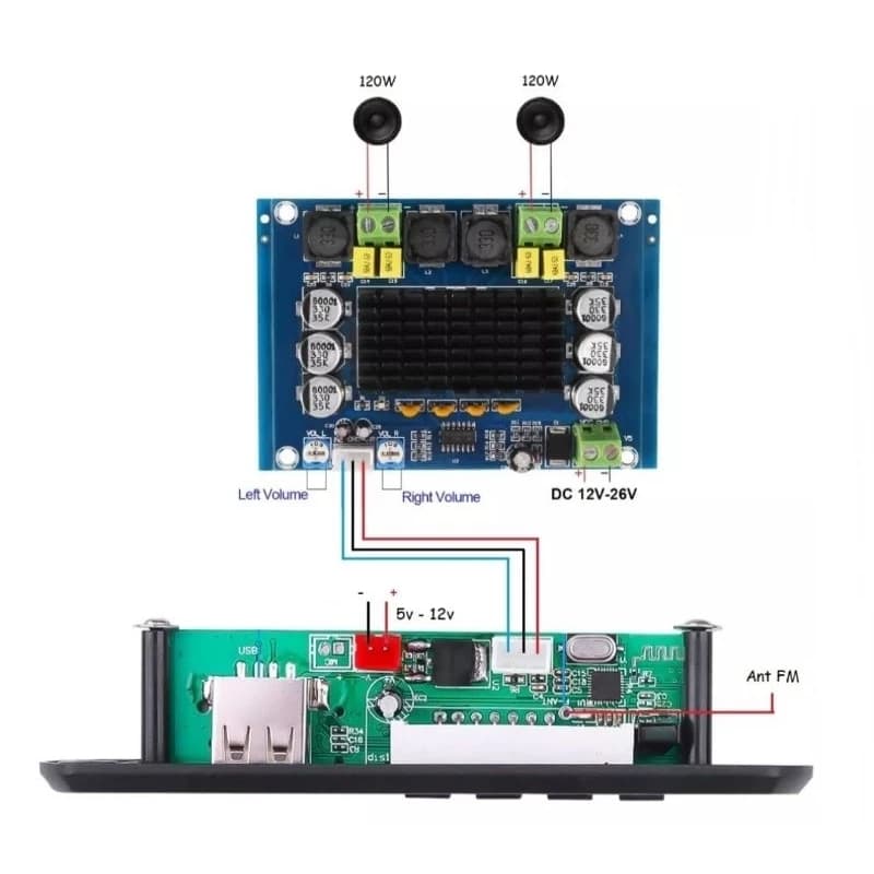Kit Placa Decodificador Bluetooth Mp3 + Placa Amplificador TPA3116D2 240W Canal Estéreo