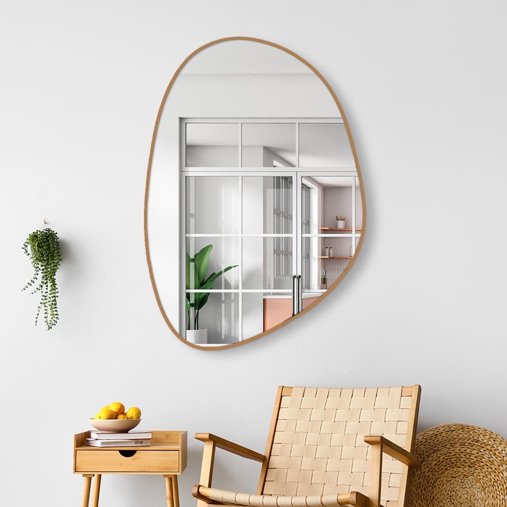 Espelho Decorativo Orgânico 60x40cm com Couro Ecológico Para  Lavabos Salas  Quartos Escritórios,