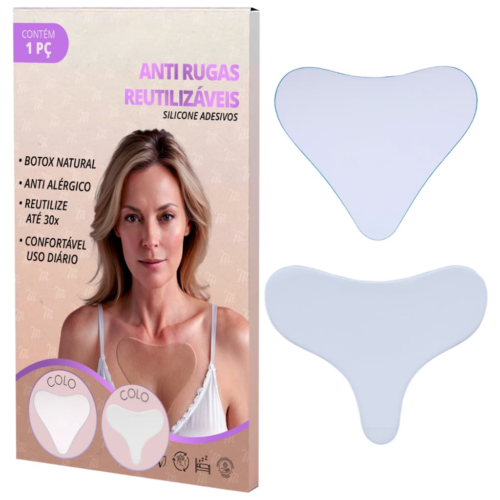 Adesivo Silicone Anti Rugas Peito Reutilizável para Rugas do Decote Muy Bela Pad Marca Colo Seios Anti Idade Colágeno