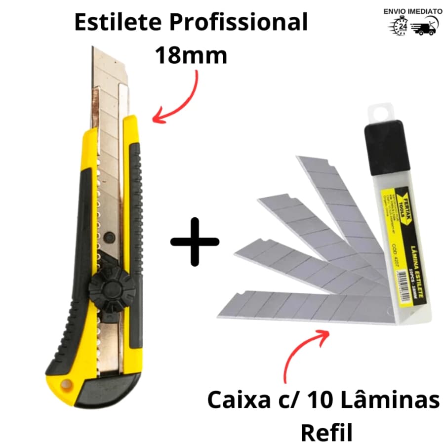 Estilete Profissional Emborrachado com Trava 18mm +3 Laminas