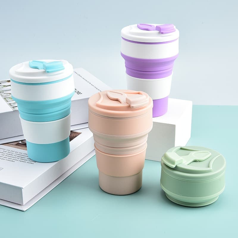 Copo Silicone 500ml Dobrável Retrátil  Tampa Ecológico Brinde Lembrancinhas Festa