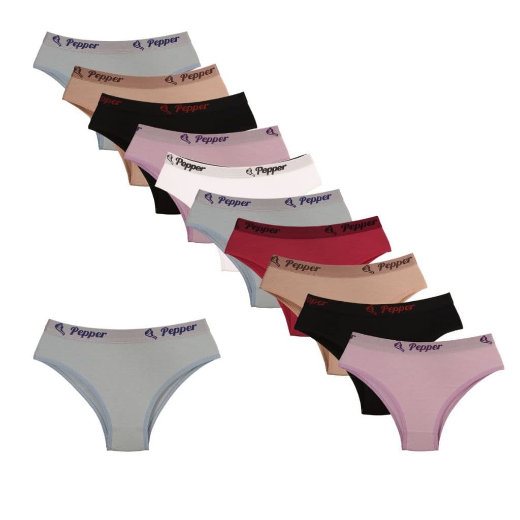 Kit 10 Calcinhas LISAS Adolescente Juvenil Elástico exposto cotton 8% - Pepper Lingerie