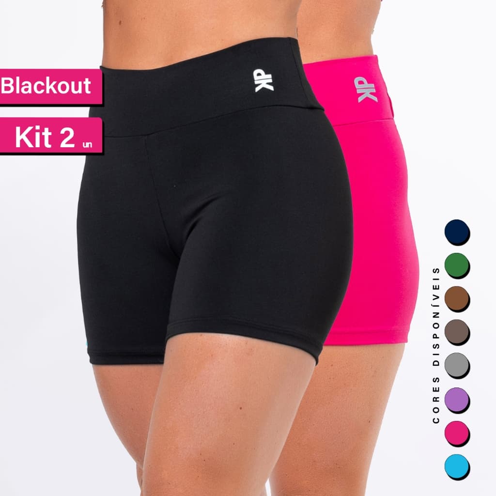 Kit 2 Short Fitness Cintura Alta Sem Transparência Blackout Academia Bermuda Básico Feminino