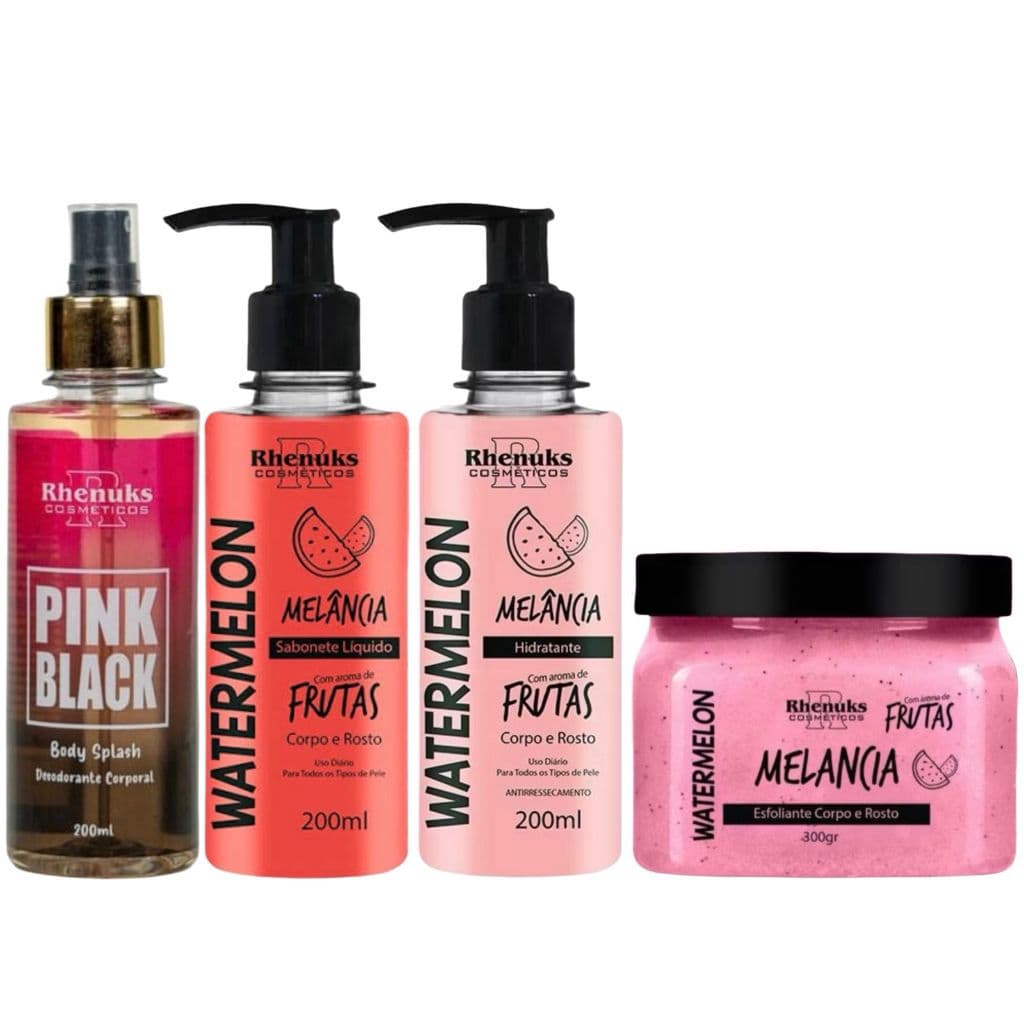 Kit Cuidado Rosto E Corpo Sabonete Líquido/ Hidratante/ Esfoliante/ Body Splash Rhenuks