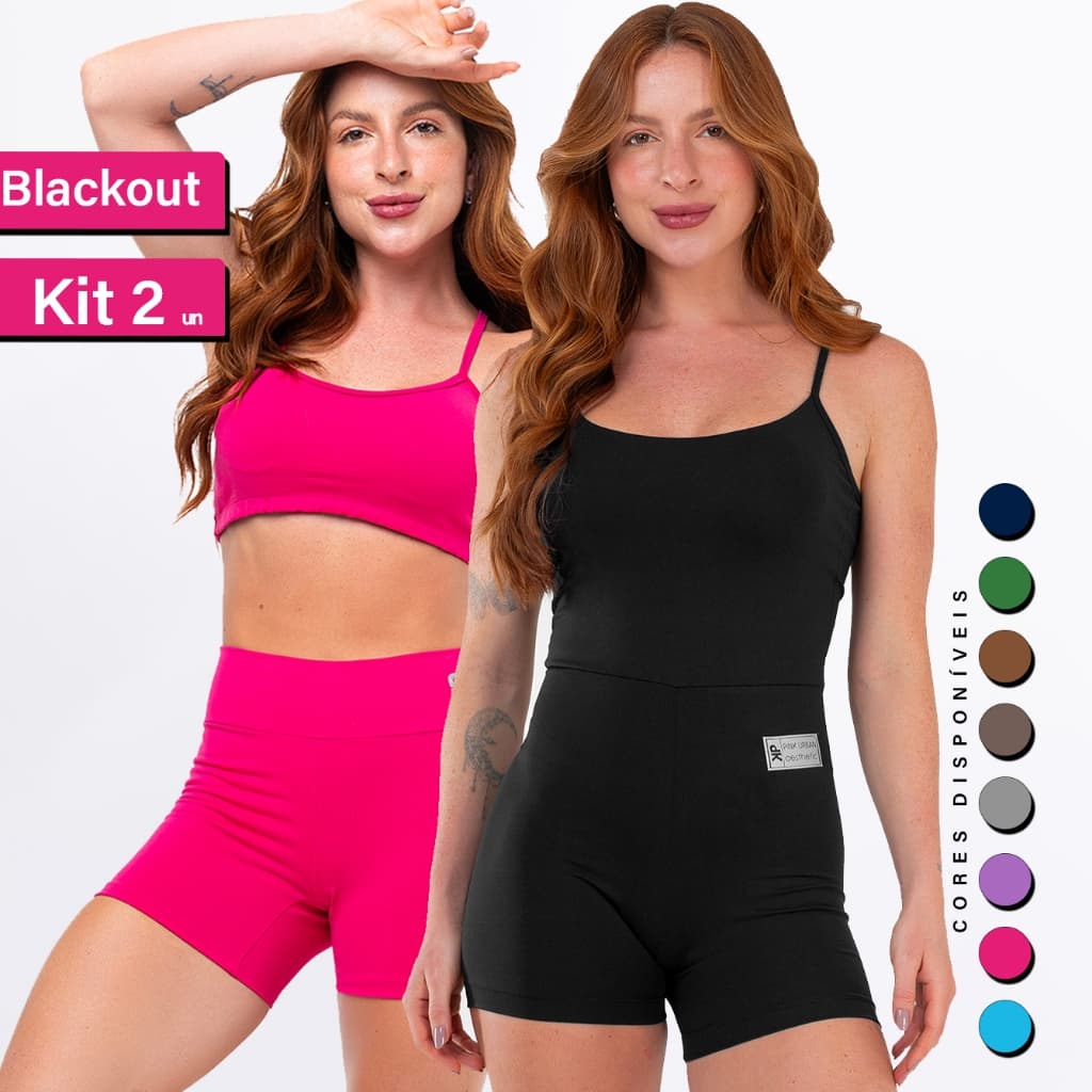 Kit Macaquinho Alcinha Costa Nua + Conjunto Fitness Top Alça Short Meia Coxa Zero Transparência