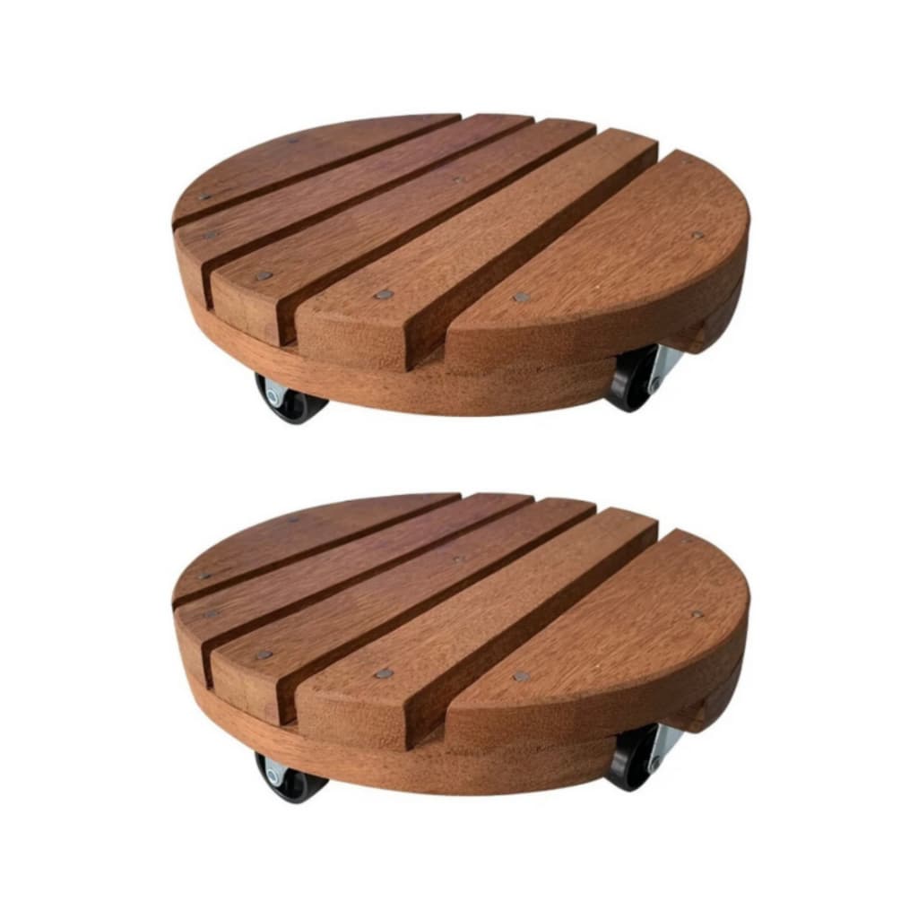 Kit 02 Carrinho Suporte Para Vaso 20cm 25cm 30cm Redondo Madeira Tratada Cedro