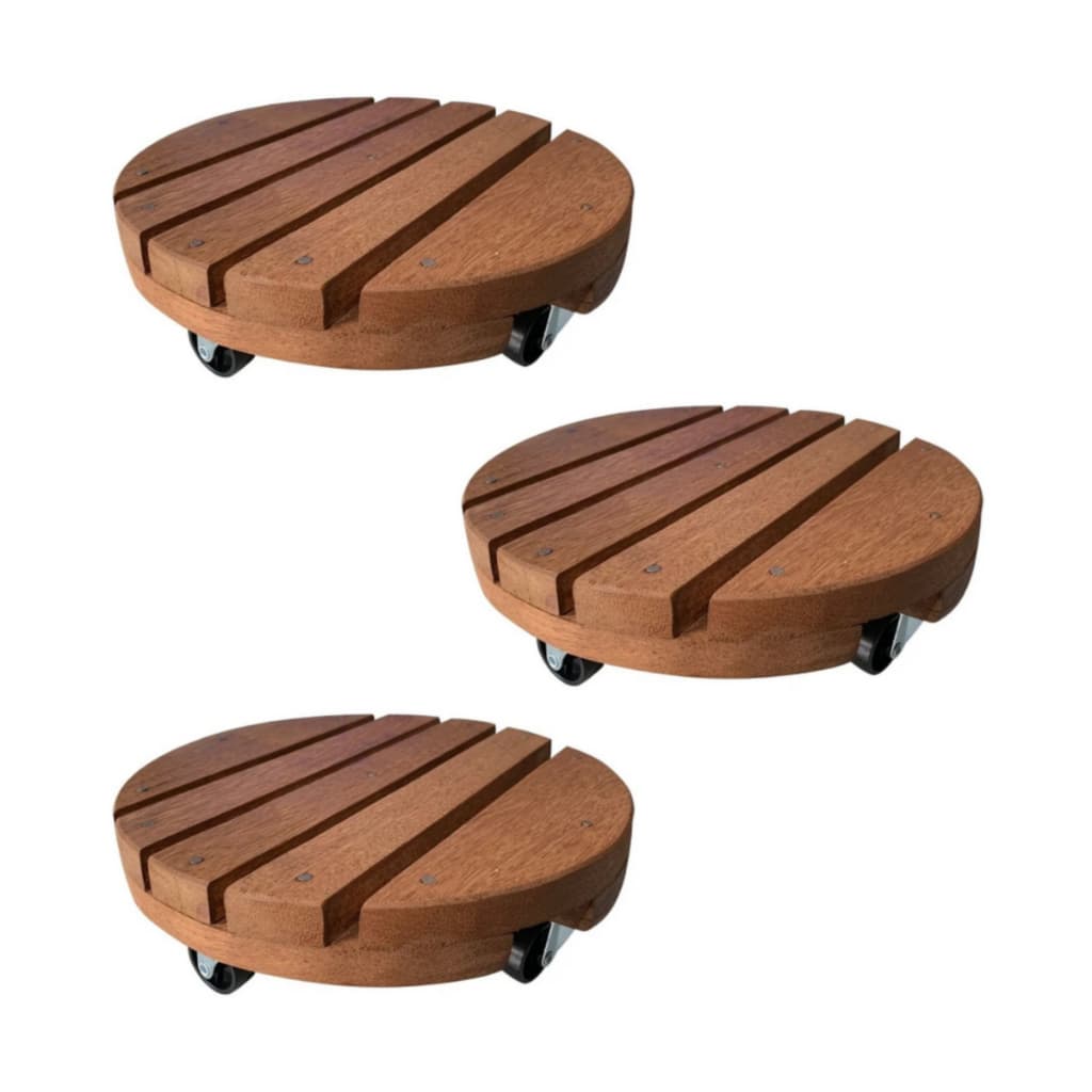 Kit 03 Carrinho Suporte Para Vaso 20cm 25cm 30cm Redondo Madeira Tratada Cedro