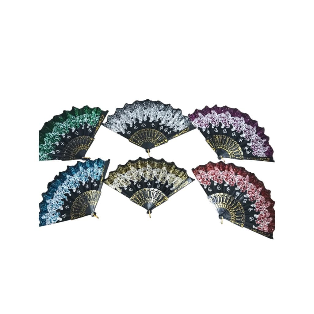 Leques Tecido Oriental Diversas Cores Base Plastic Floral