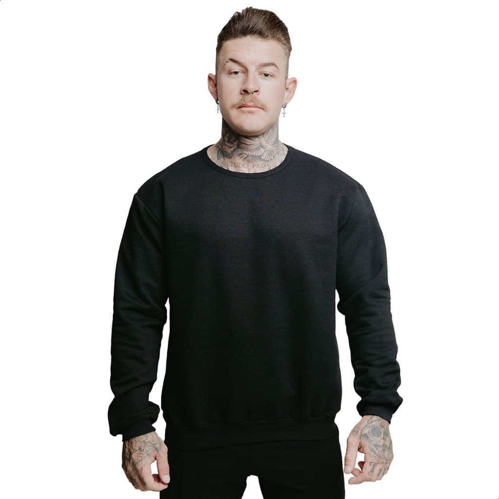 Blusa Moletom Suéter Gola Careca Masculino Gola Redonda Lisa Básica