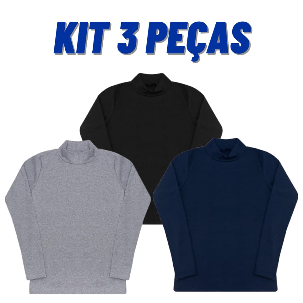 Kit 3 Blusa Gola Alta Cacharrel Manga Longa Infantil Menina/ Menino 4 ao 14