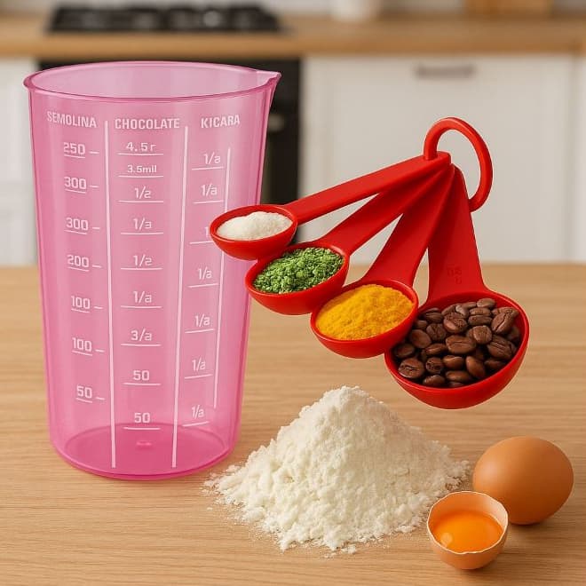 Copo Plástico Medidor Graduado Dosador para alimentos 100ml/500ml e Colher Medidora