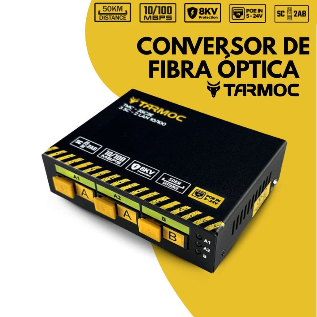 Tarmoc TMC-3SC2E-2AB-P CONVERSOR DE FIBRA ÓPTICA MÍDIA Switch 3 SC 2 LAN / 3 FO 2 LAN 10/100 POE IN 5-24Volt 50KM
