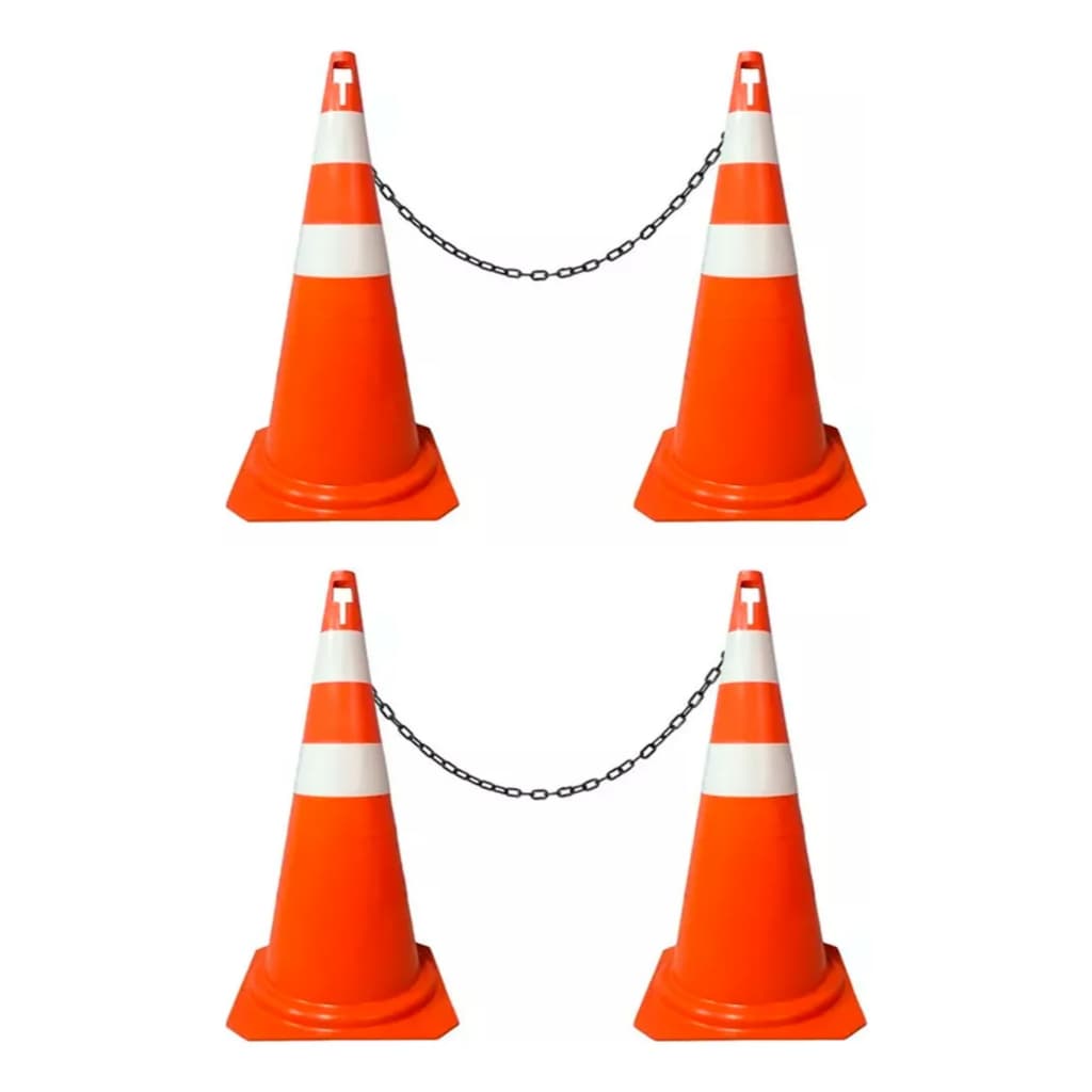 4 Cones Sinalização Segurança Pvc 75cm + 4 Metros de Corrente
