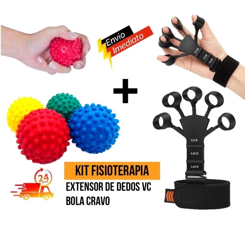 Kit - Flexor de dedos + Bola Cravo para Fisioterapia Exercício para Mãos.