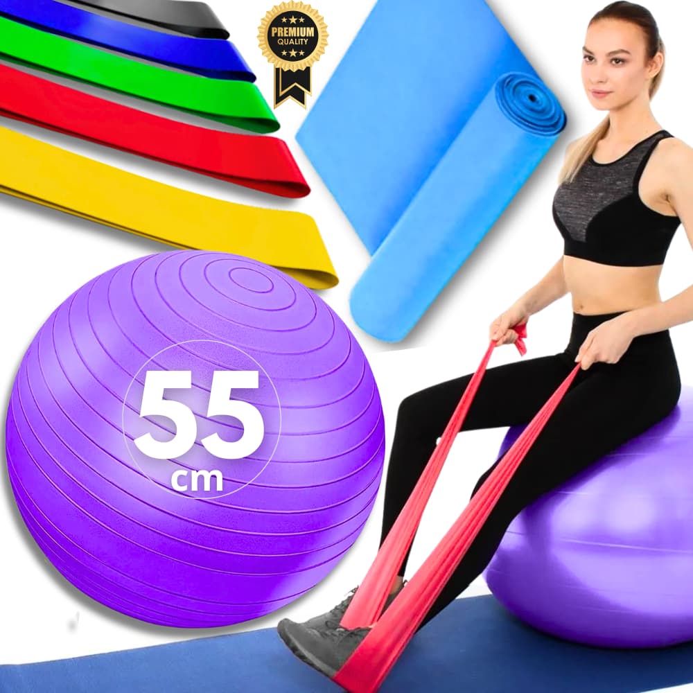 Kit Bola de Pilates Fisioterapia 55cm Elástico de Exercícios Mini Band Faixa Elástica Thera Band