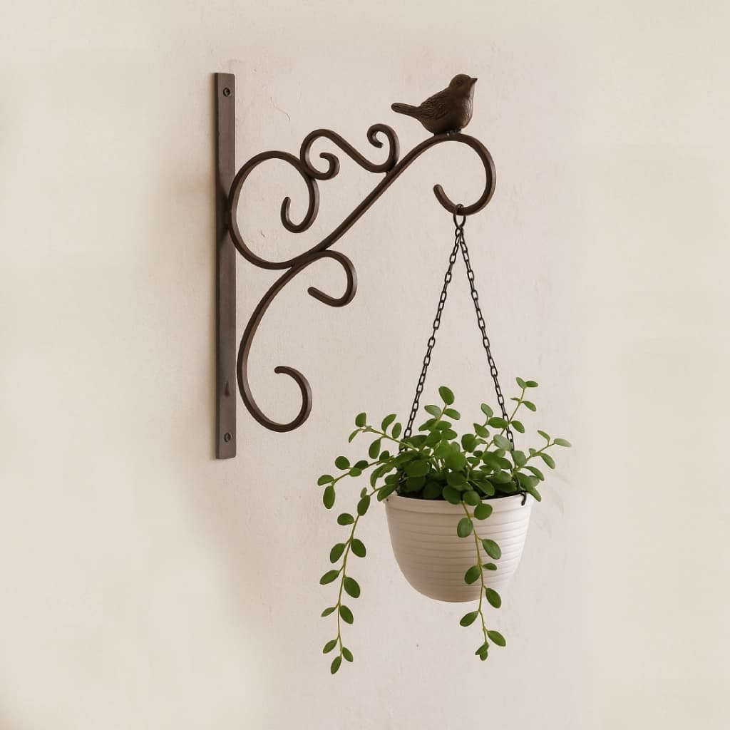Suporte Mão Francesa Arabesco Ferro Marrom p/ Vasos Plantas Parede Jardim Externo Varanda Farmhouse