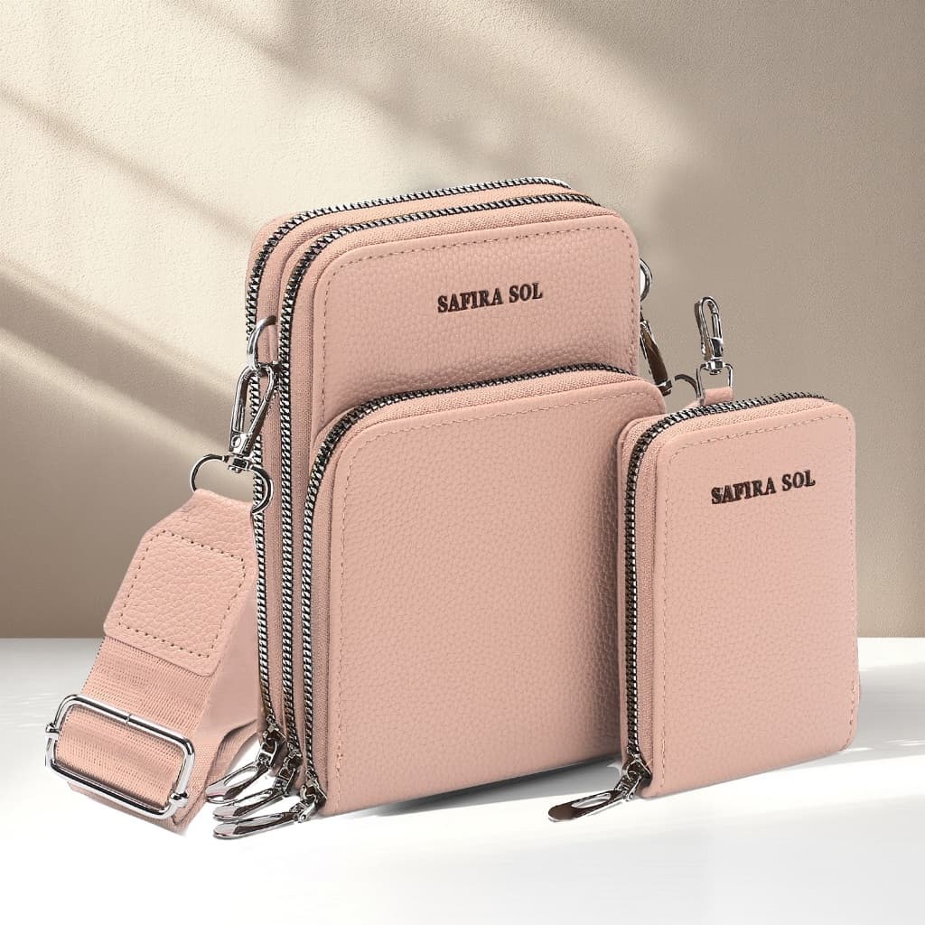Bolsa Feminina Transversal 3 divisórias Porta Celular com Linda Carteira LT655