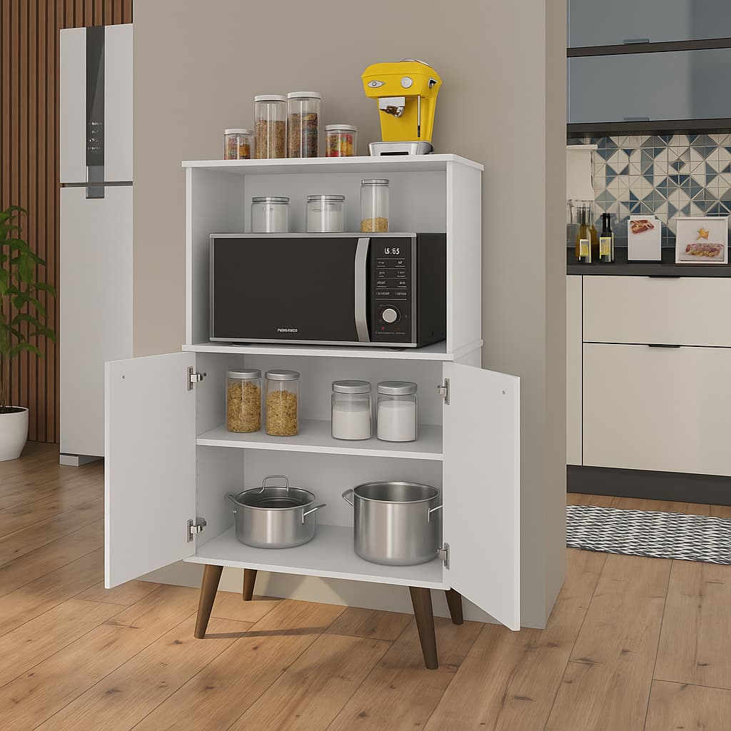 Paneleiro Torre Quente para Microondas e Forno 2 Portas Cozinha Organizadora Eletrodoméstico Armário