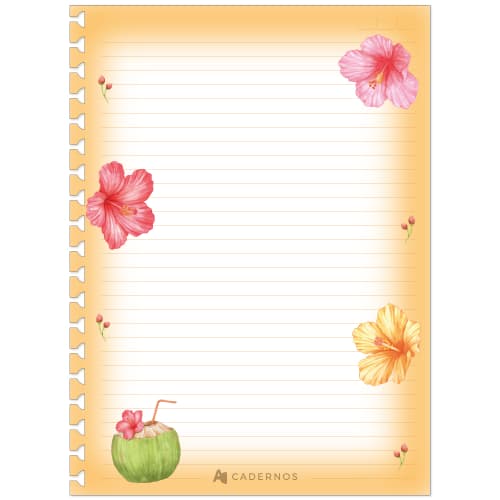 Refil Decorado Hibisco P/ Caderno AD C/ 50Fls 90g/m² Tamanho Colegial