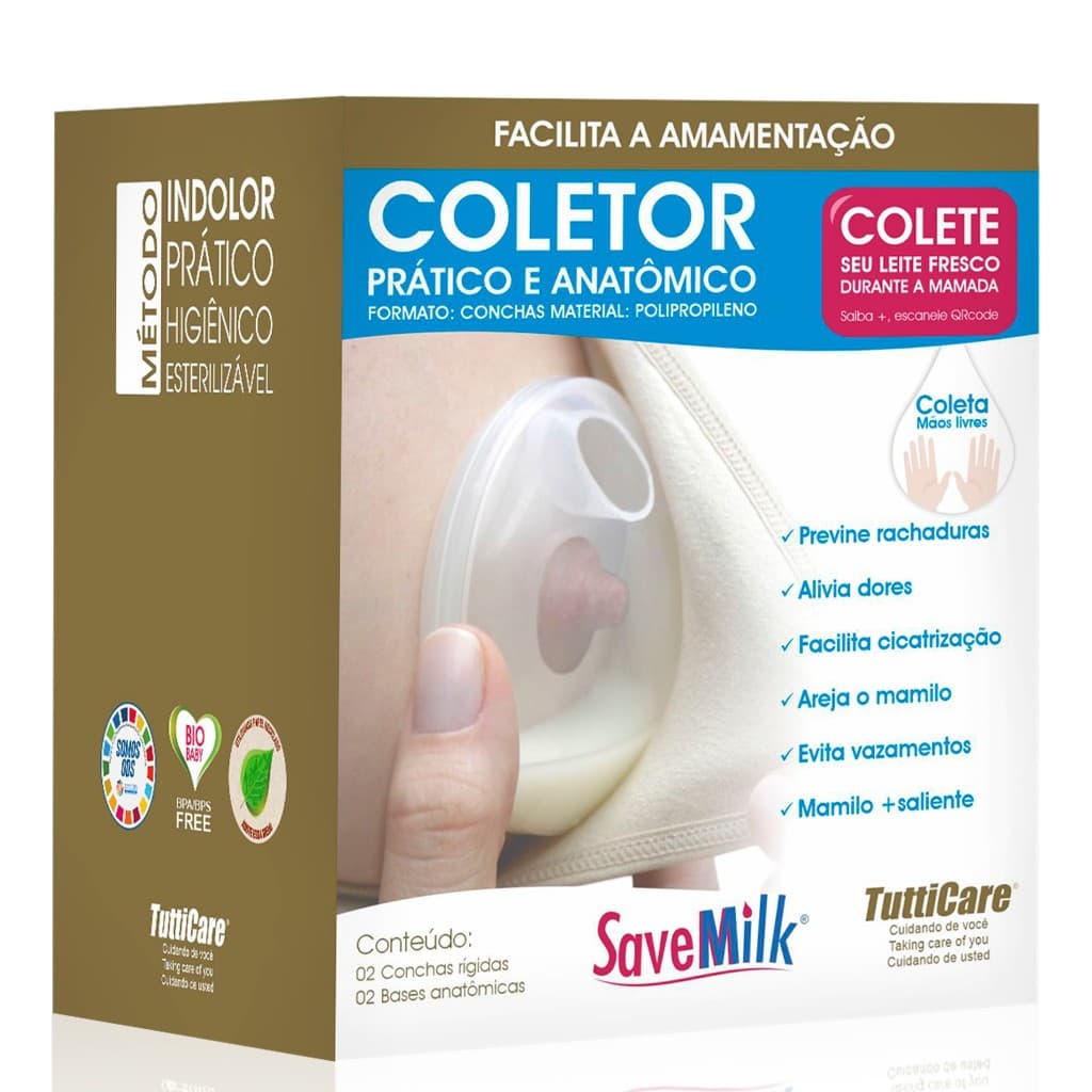CONCHA COLETORA DE LEITE MATERNO - AMAMENTAÇÃO - SAVEMILK - Caixa 2 Conchas mãos Livres
